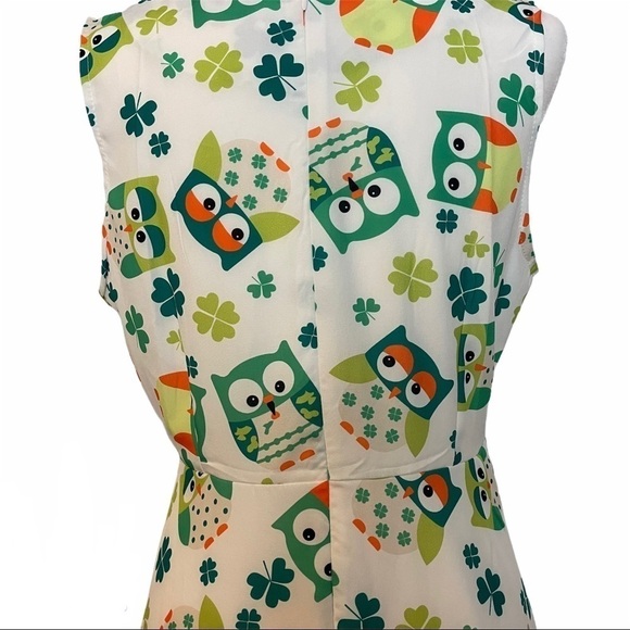 Vintage Inspired Owl and Clover Sleeveless Flared Skirt Dress - Picture 16 of 16